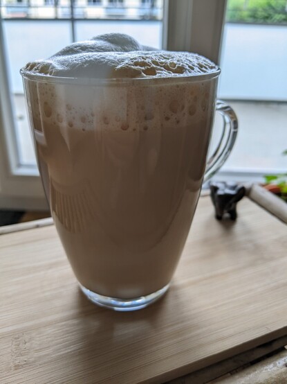 My freshly brewed still hot milk coffee 