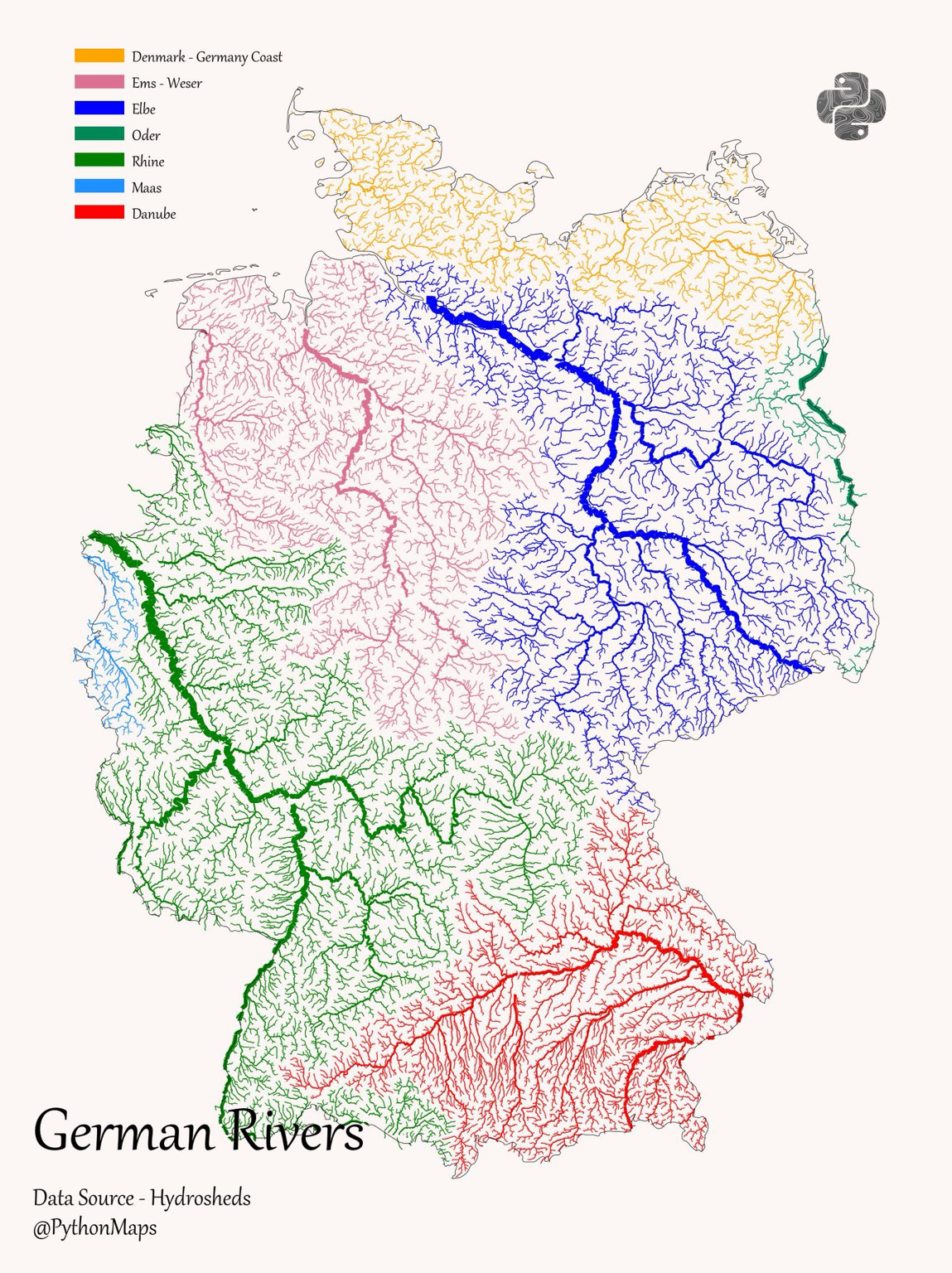 A river basin map of Germany