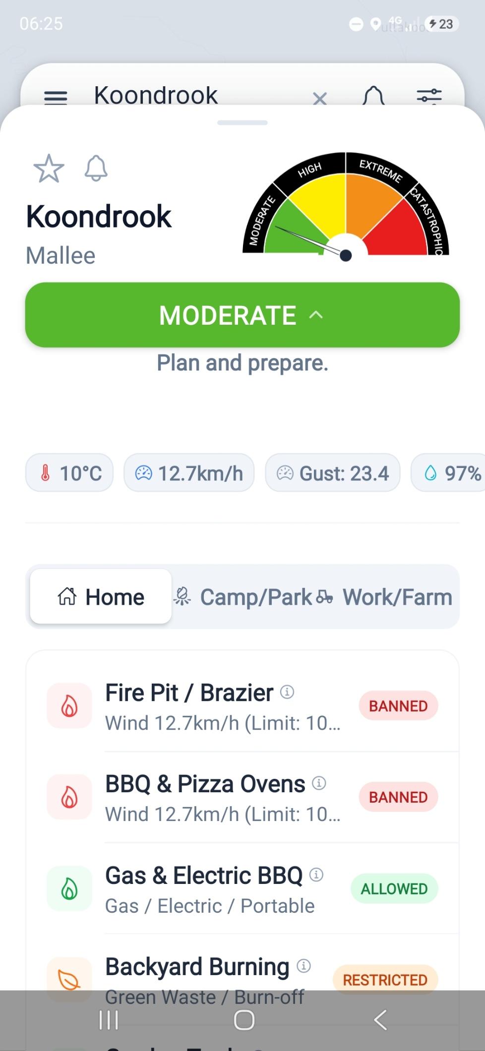 Screengrab of Koondrook and what you're allowed to do at home.