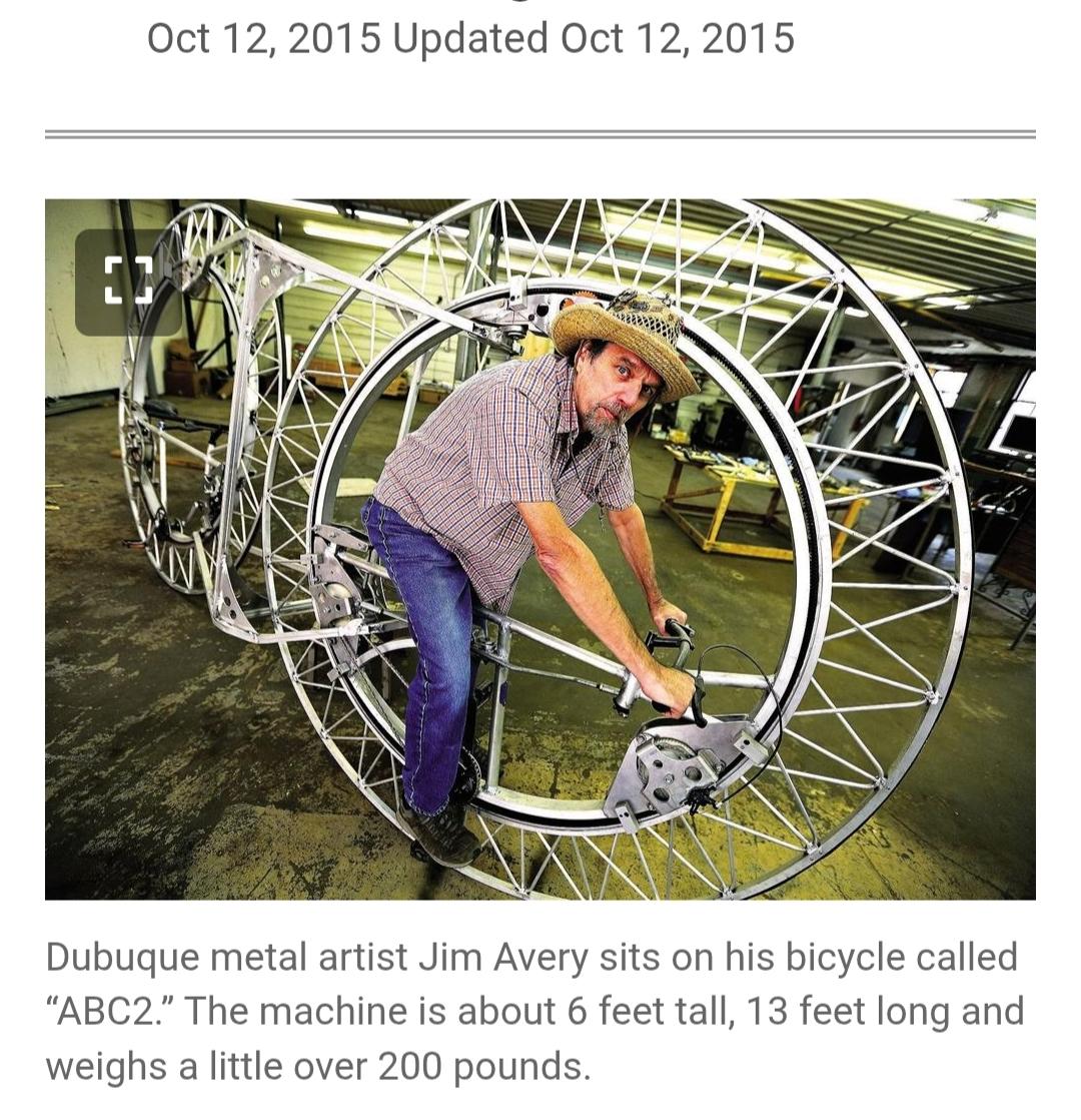 Jim Avery in his tandem monowheel bicycle "ABC2"
